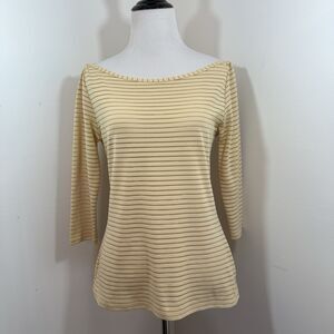 LOUIS FERAUD Contraire Blouse Top Size Small Butter Yellow 3/4 Sleeve Boatneck